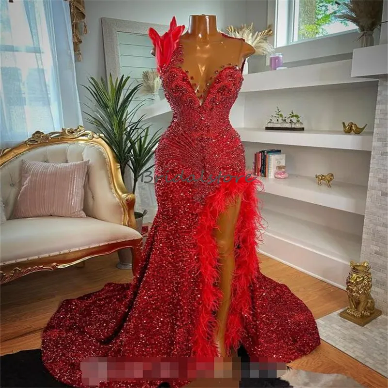 Luxury Red Sequin evening wear dresses with Beaded...