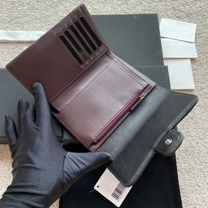 Designer Black Lambskin Xumm Wallet With 5 Card Slots, Gold/Silver