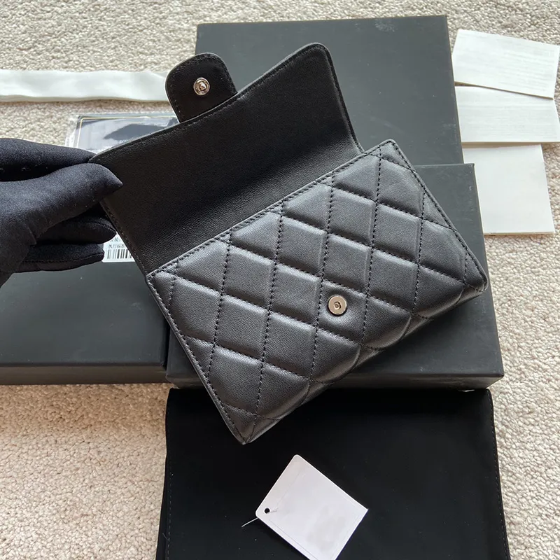 Designer Black Lambskin Xumm Wallet With 5 Card Slots, Gold/Silver