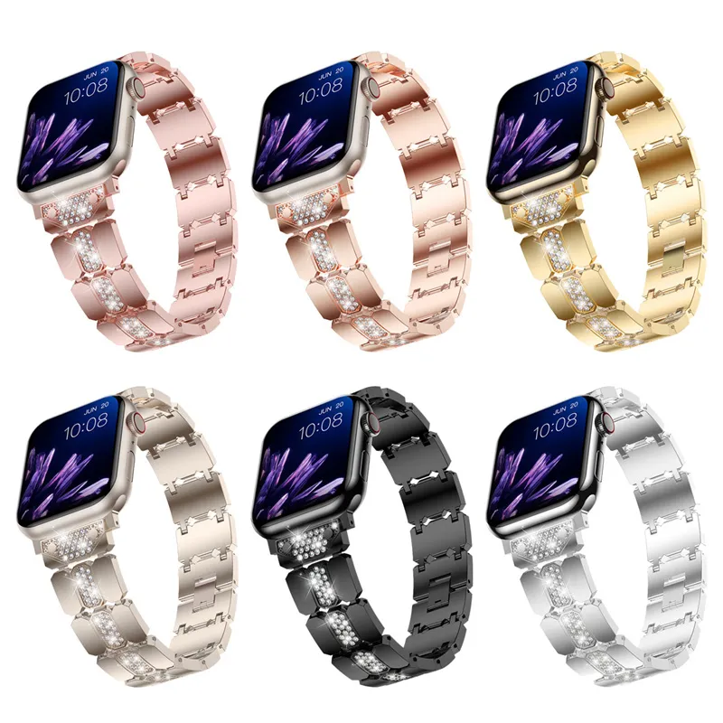 Stainless Steel Bracelet Diamond Metal Strap For Apple Watch Band