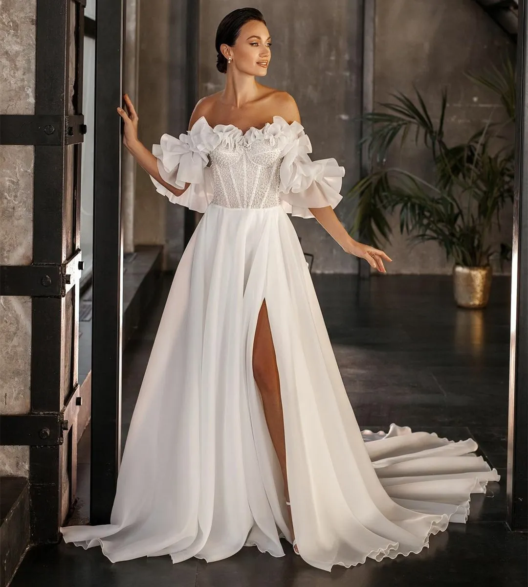 Vestidos De Novia Elegantes Y Largos De Tul Con Forma De Corazón Y Cuentas,  Corte En A, Sin Mangas, Tren De Barrido De Marfil, Vestido De Novia Con  Cordones En La Espalda