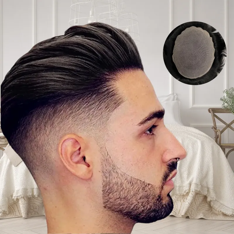 Premium Malaysian Virgin Hair Toupee Silky Straight, #1B Natural