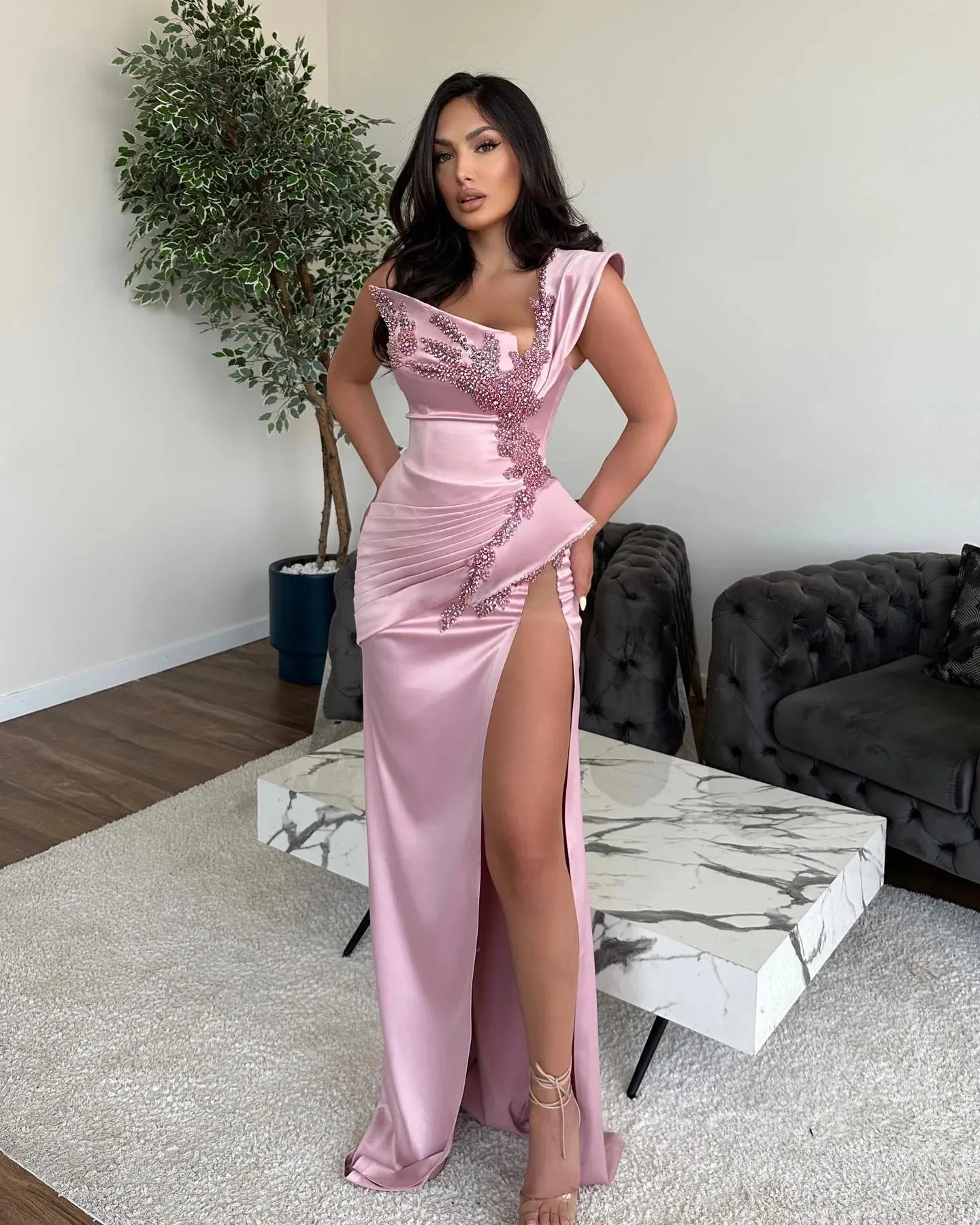 Pink Beaded One Shoulder Mermaid Satin Prom Dress with High Side Split and  Sweep Train Formal Evening Gown from Dhgate Prom Dresses - price 293.03