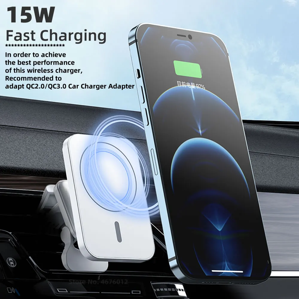 Soporte magnético, compatible con Magsafe iPhone12/13, con cargador carga  rápida inalámbrico Qi para coche. Función de cargador de mesa Qi universal.