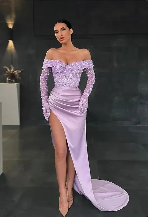 off the shoulder bridesmaid dress navy Law of Attraction | NAVY Bardot Draped Split Maxi Dress