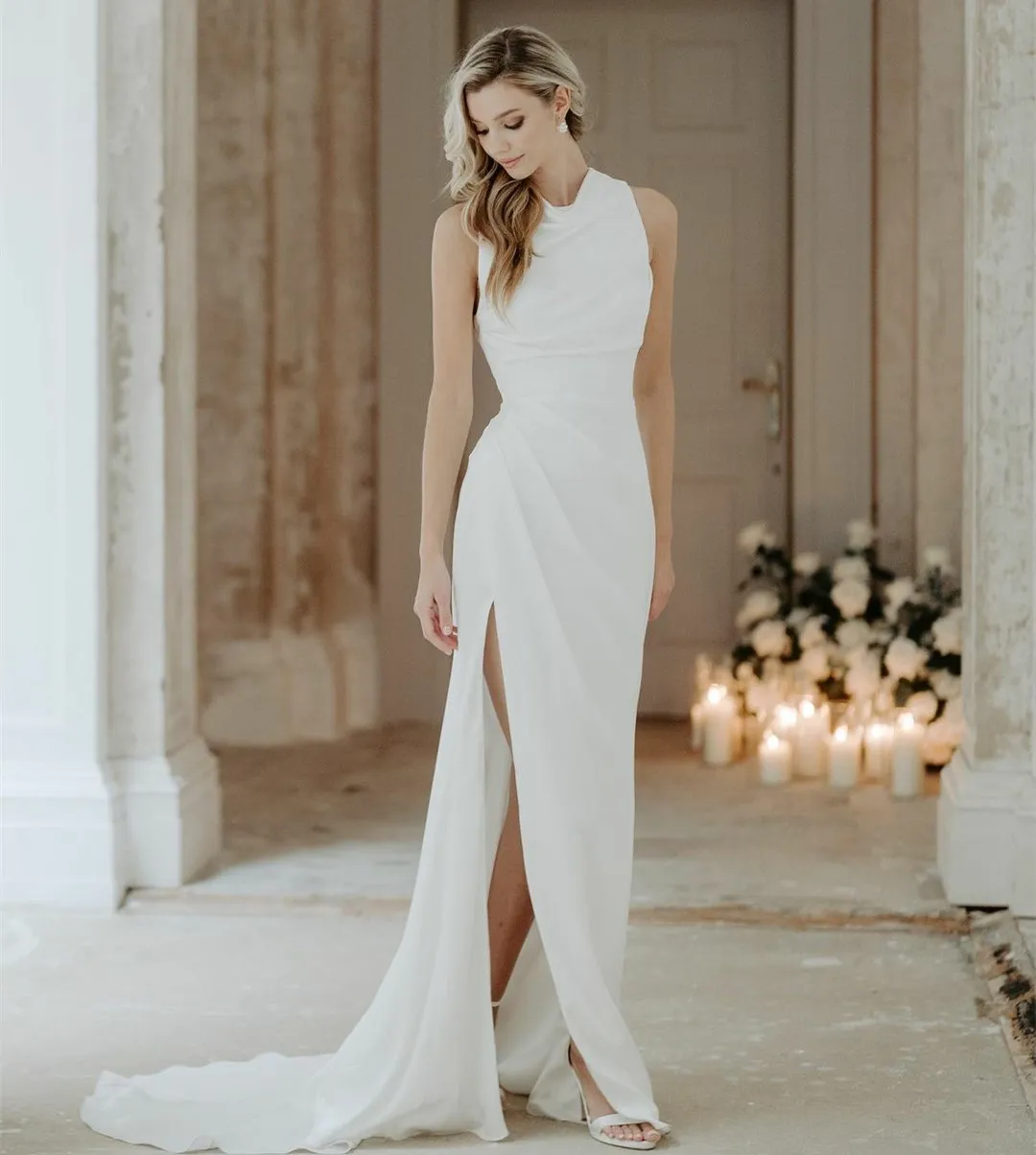 white christmas dresses ORCELLA'S BRIDE|Spaghetti Strap Lace Backless Long Fishtail Wedding Dr main image 1