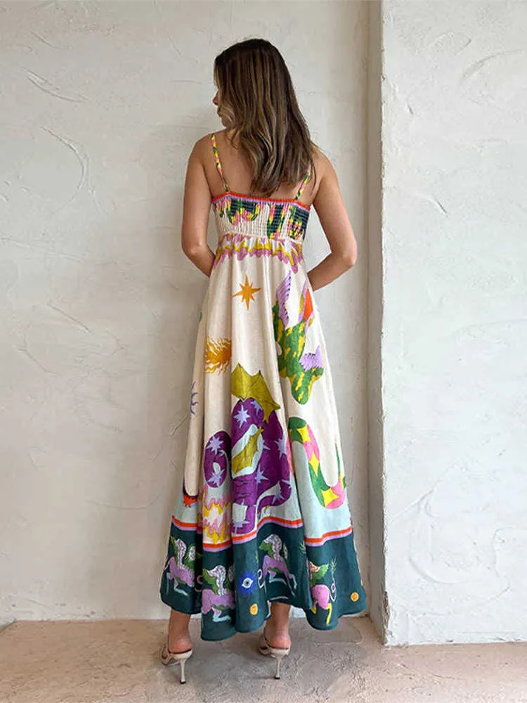 DHgate Womens Summer Sleeveless Midi Dress Casual Graffiti Prairie Chic Printed Vacation Beach Dress Apparel