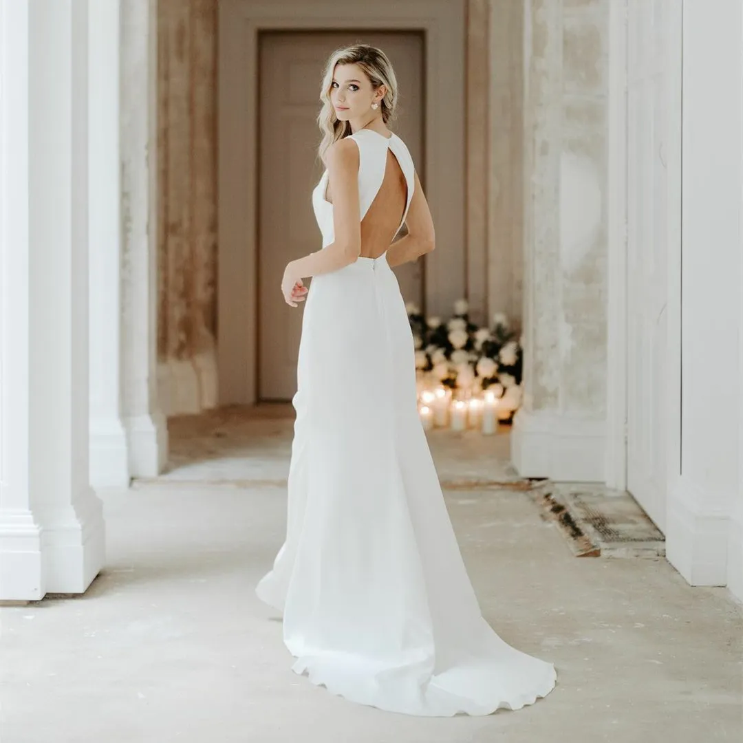 Long Crepe Cowl Neck Mermaid Wedding Dress Ivory Open... From Dyy_dress88,  $65.67 | DHgate.Com