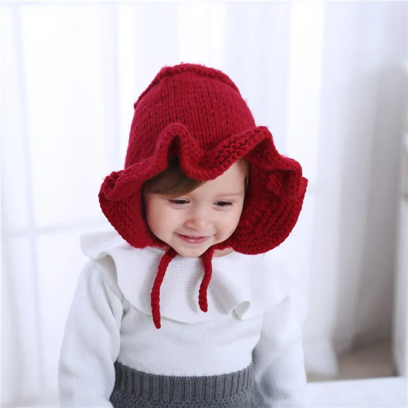 Infant Baby Girls Knitted Bucket Hat with Ruffles, Warm  display picture 1