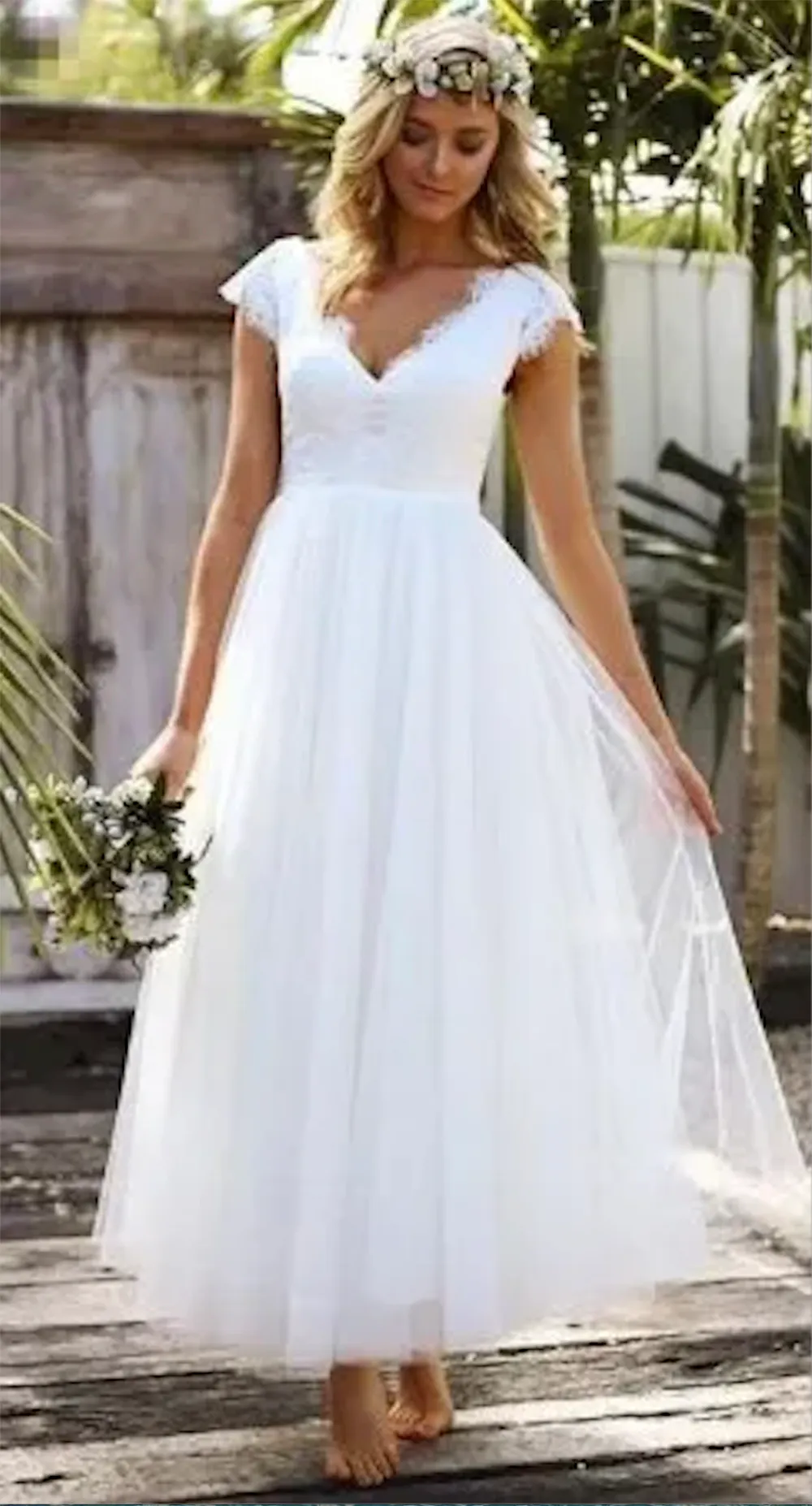 Elegantes Vestidos De Novia Cortos De Encaje De Tul |Manga De Gorra V Neck  Bohemian Bohemian Bridal Gowns De 79,04 € | DHgate, image size:1000x1854