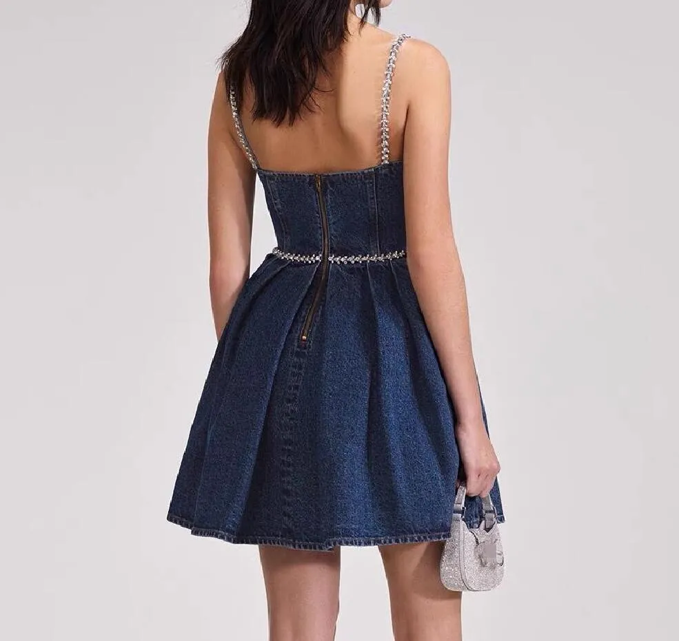 Denim Rhinestone Spaghetti Strap Dress Elegant Self... From  Jinguangcanlan558, $78.63 In Bulk | DHgate.Com