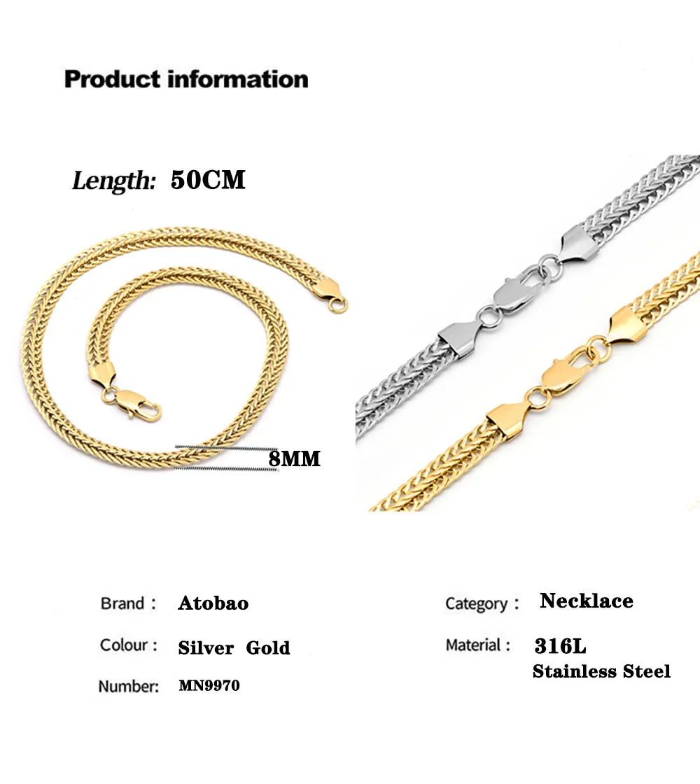 Men's 6.5mm Foxtail Chain Necklace in Stainless Steel - 22
