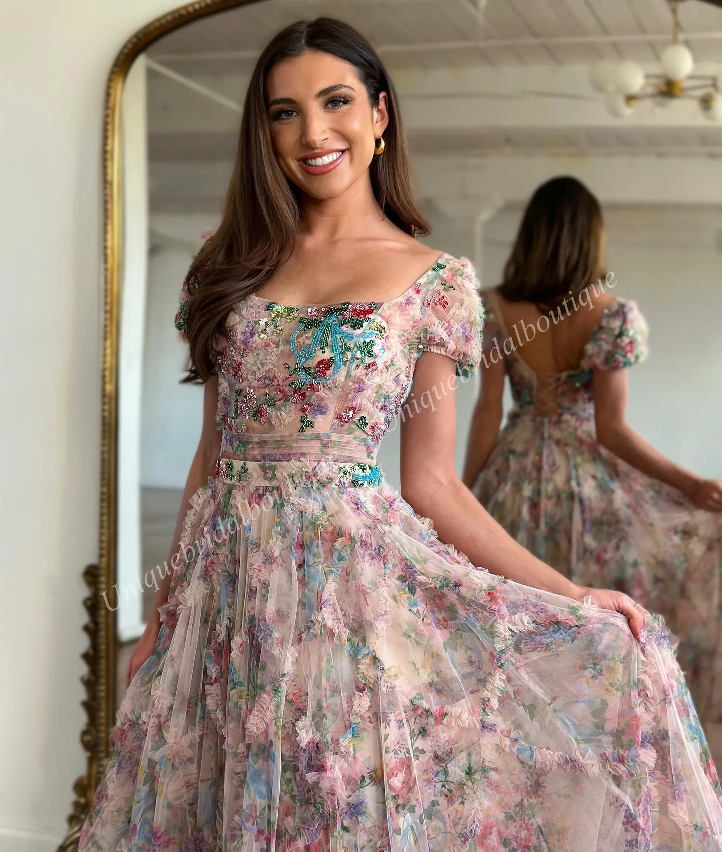 formal dress for men shirt Floral Jacquard One Shoulder Bow Ball Gown | Gown main image 1