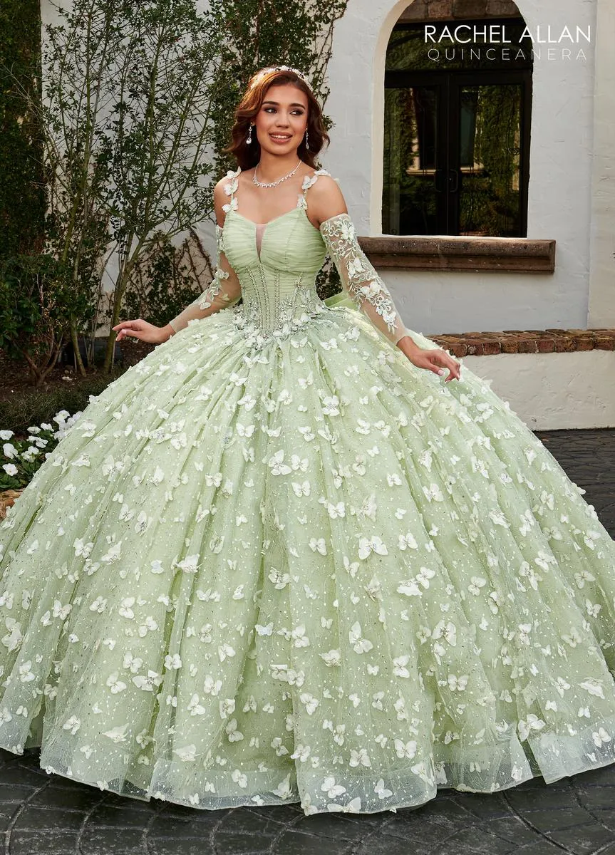 Charming Butterfly Quinceanera Dresses Detachable Long Sleeves Sweet 15 Prom Gown Glitter Ball Gown Vestidos De 16 Anos
