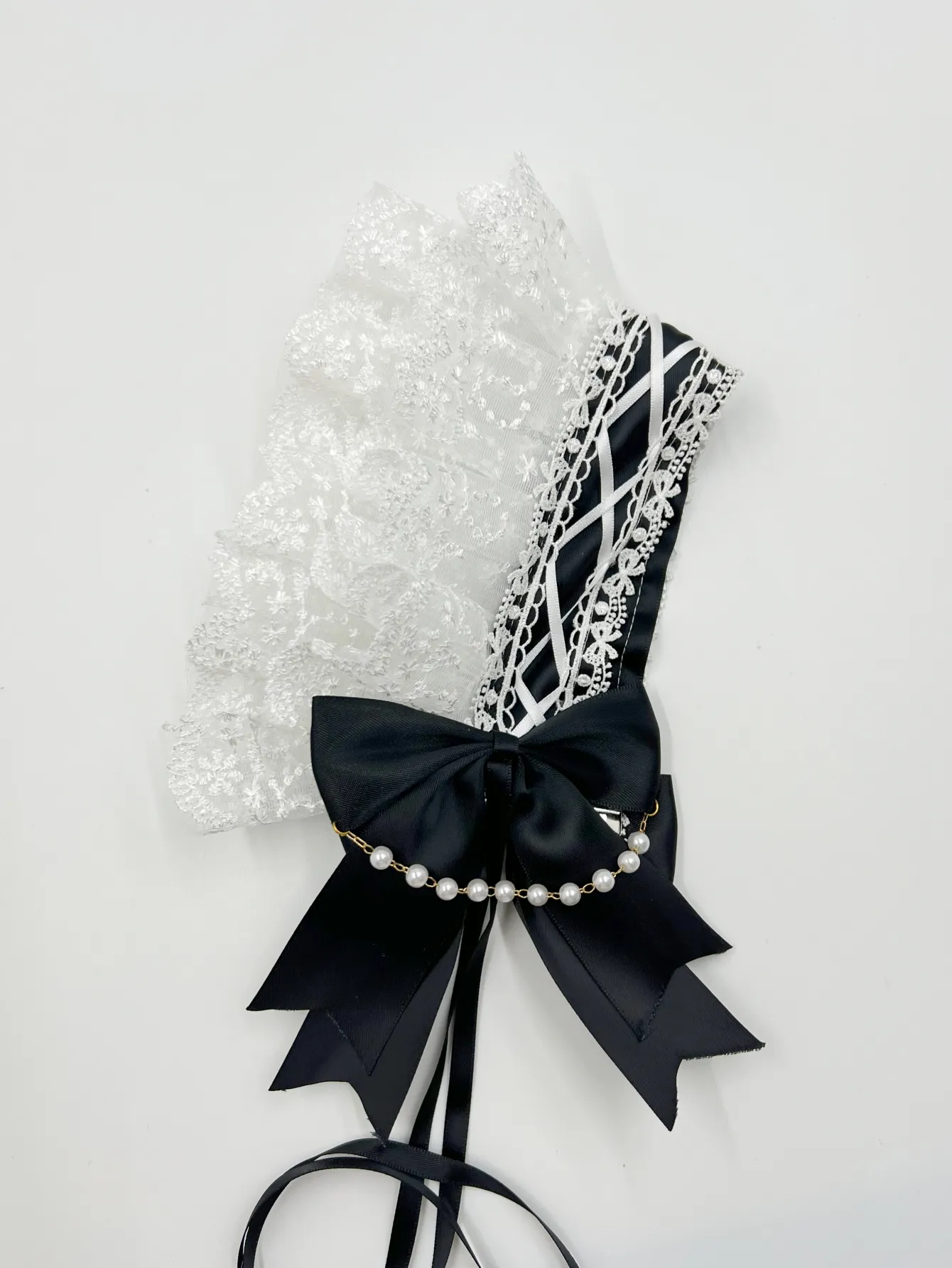 Lolita Lace Headband - Ruffled Bandana with Ribbon Bow