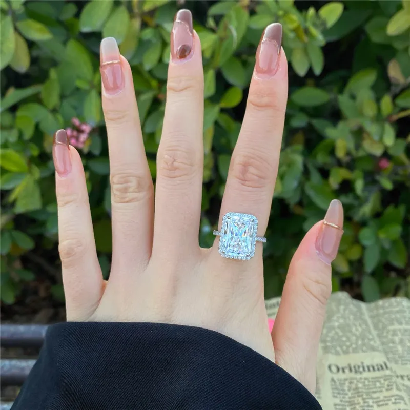 925 Sterling Silver Filled Rectangle CZ Ring | Women's Bridal Engagement Jewelry