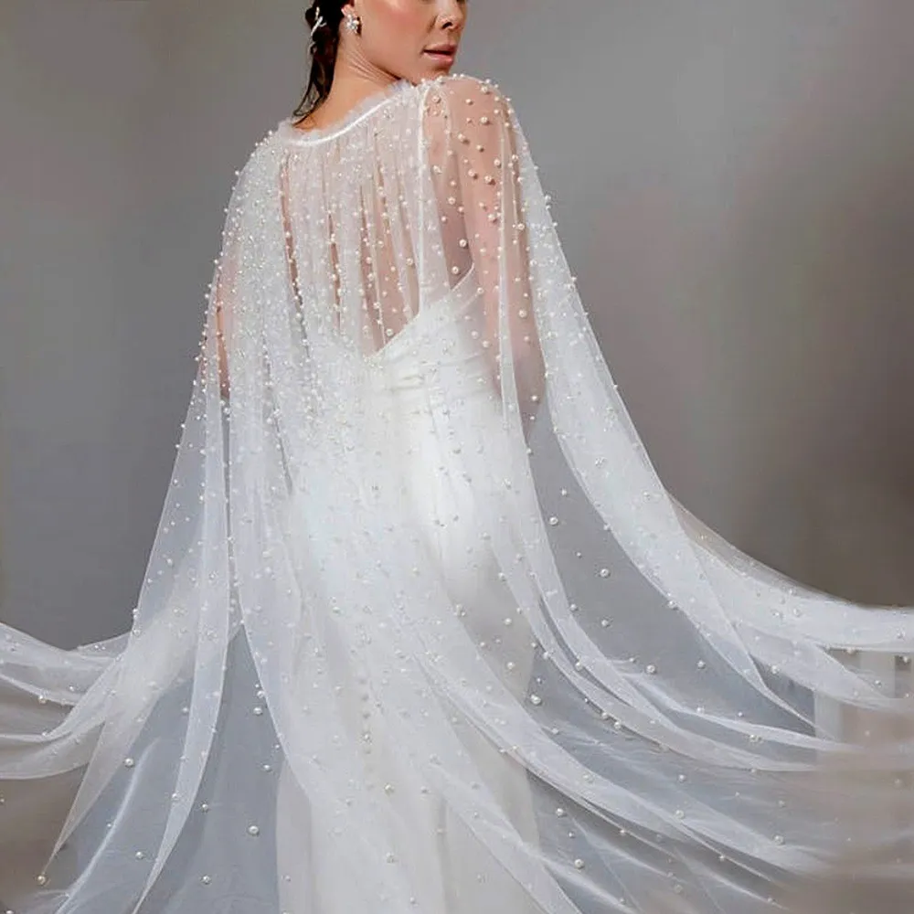Luxury Ivory White Pearl Tulle Bridal Cape Long... From Haiyan4419, $52 ...