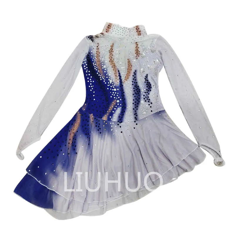 blue and white figure skating dress Figure Skating Dress #SD399 main image 1