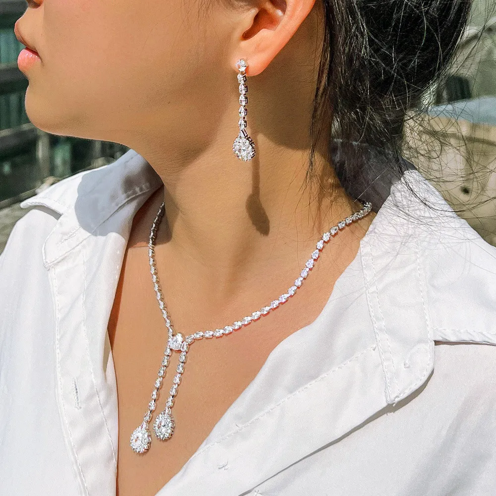 Cubic Zirconia Wedding Sets: Elegant White Gold Filled Water Drop Necklace  And Dangle Earring Set For Bridal Parties From Jackchina2014, $29.75 |  DHgate.Com, image size:1000x1000