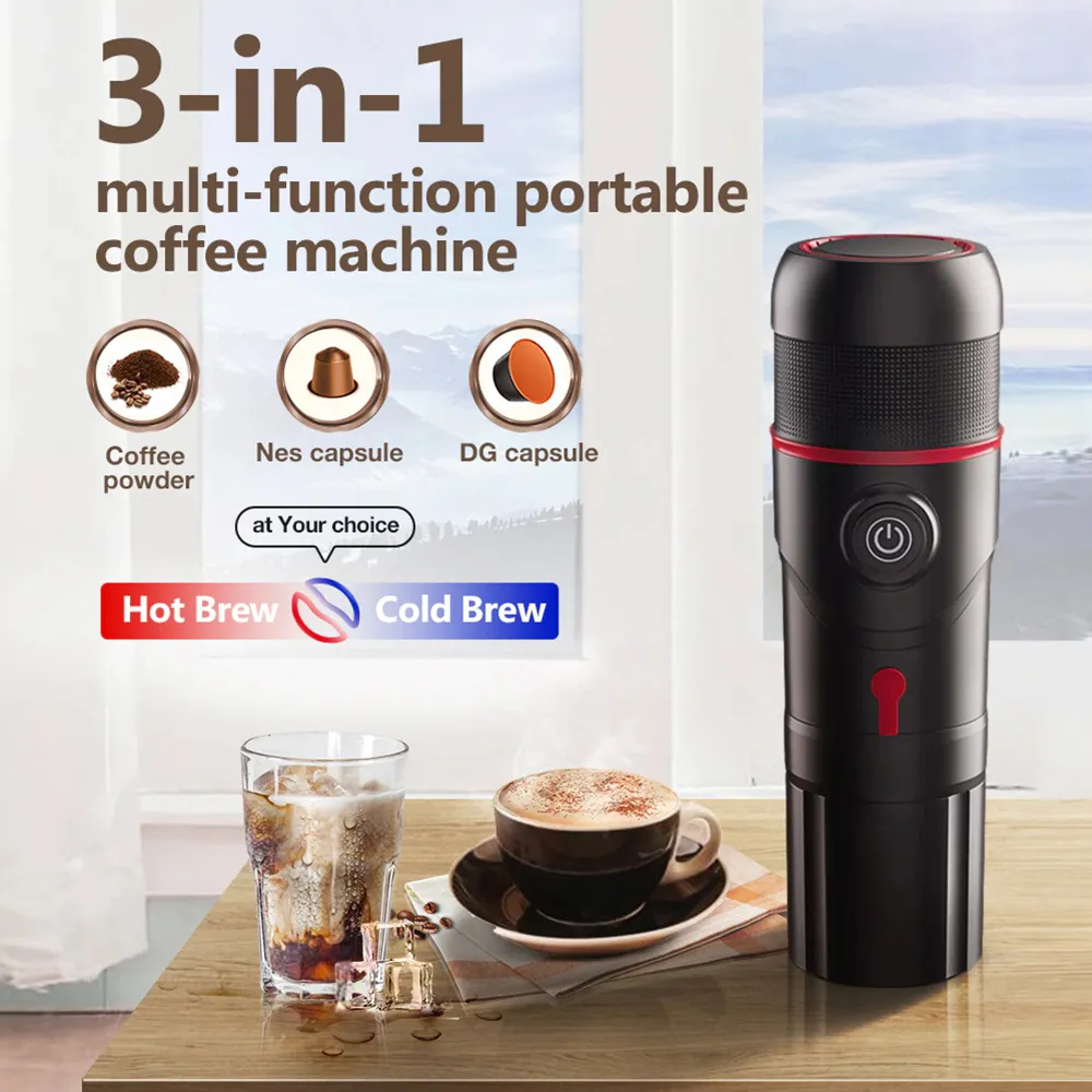 3-in-1 Portable Espresso Maker Car, Home, Outdoor Coffee Machine Capsule, Ground Coffee Compatible Travel Espresso Brewer Hot Sale!
