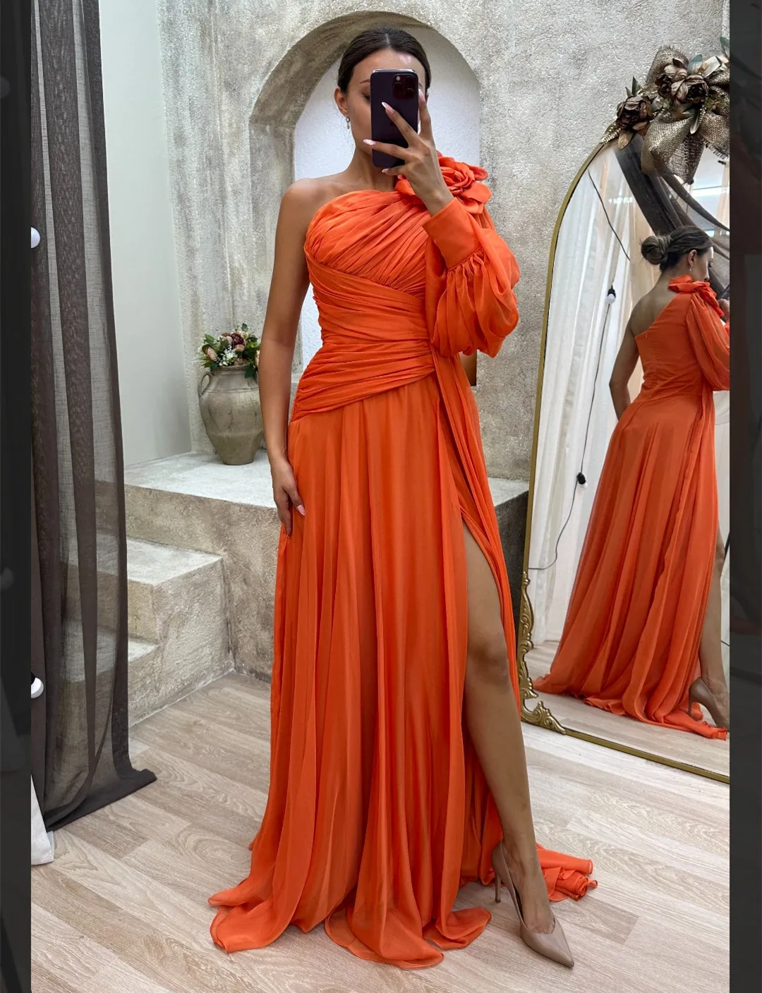 Chiffon one cheap shoulder dress