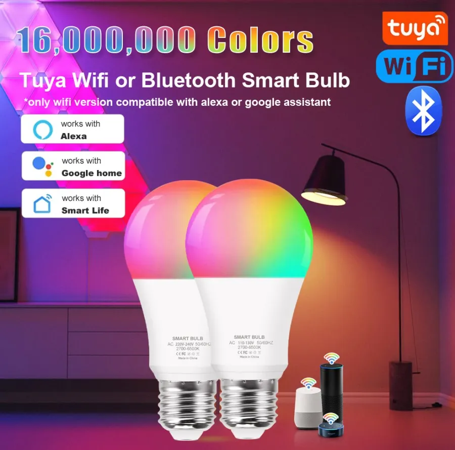Tuya Wifi/Bluetooth Lampadina Intelligente Alexa Ha Condotto La Lampada E27  RGB Smart Lampadine 110V 220V Lampade Intelligenti Google Assisatnt Vita  Intelligente Da 5,69 €