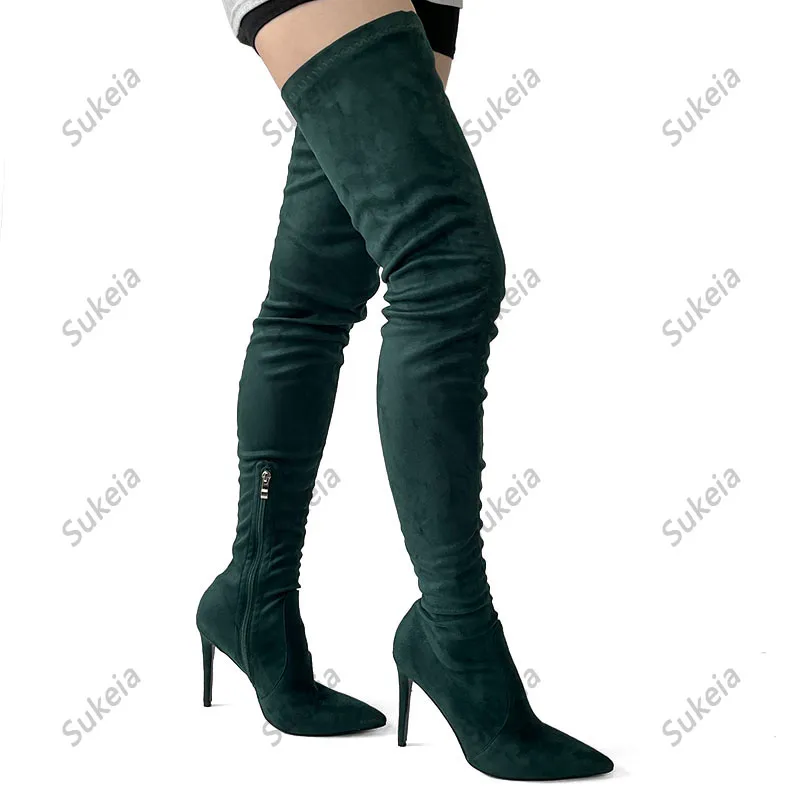 Dark green thigh high boots new arrivals