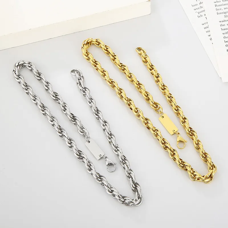 316L Stainless Steel Wide Chain Necklace & Bracelet Set