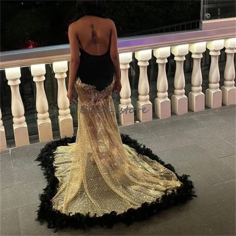 Elegant Black With Gold Prom Dress For Black Girls Luxury Golden