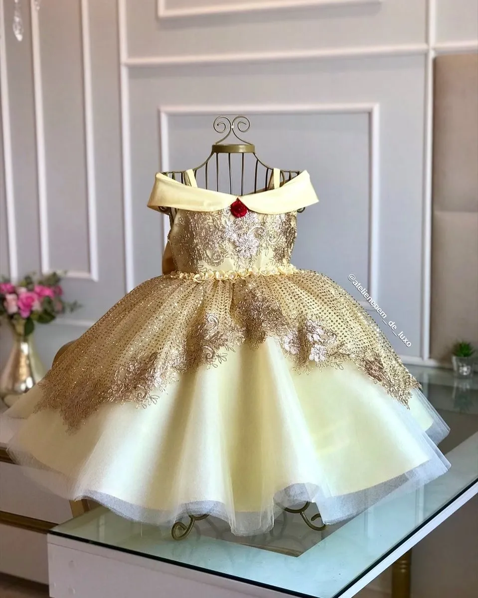 Off Shoulder A-line Yellow Satin Appliques Tulle Flower Girl Dresses Off Shoulder A-line Yellow Satin Appliques Tulle Flower Girl Dresses