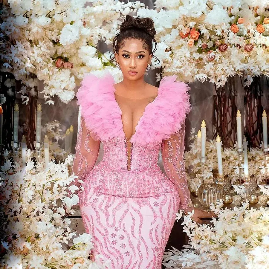 Plus Size Mermaid sparkly prom dress with Ruffled Tulle and Sparkling Lace - Aso Ebi Style Formal Evening Gown for Parties and Special Occasions