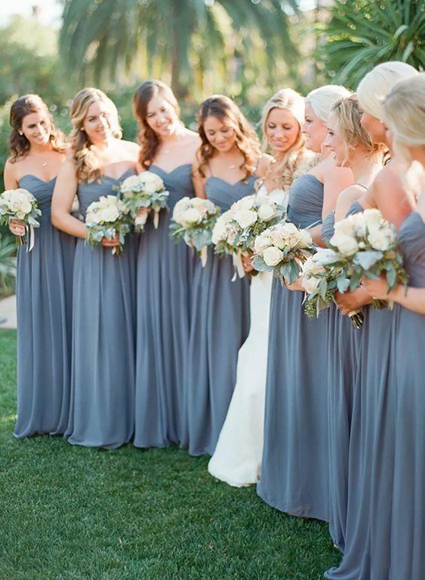 Dusty Blue Halter Neck Slit A-line Chiffon Long Bridesmaid Prom Dress