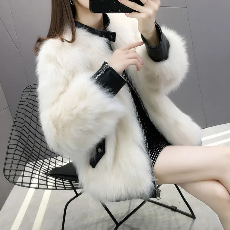 White Faux Fur Trim White Leather Jacket With Fur Collar Faux Fur