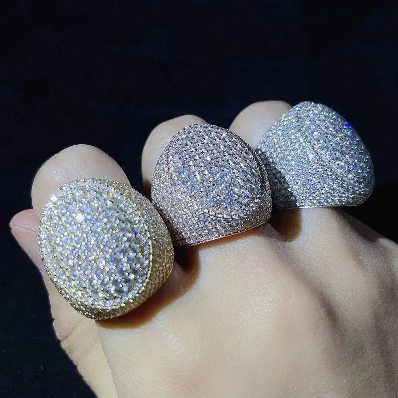 18K White Gold Pentagram rappers ring with Full Diamond Iced