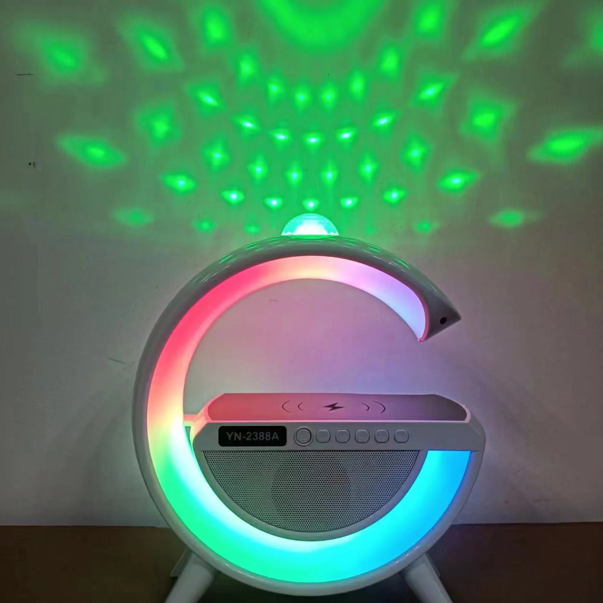 Mini G Shaped Wireless Speaker and Charger,Portable LED Wireless Charging  Speaker, Atmosphere Lamp with Wireless Charging Function,Wake-Up Light and