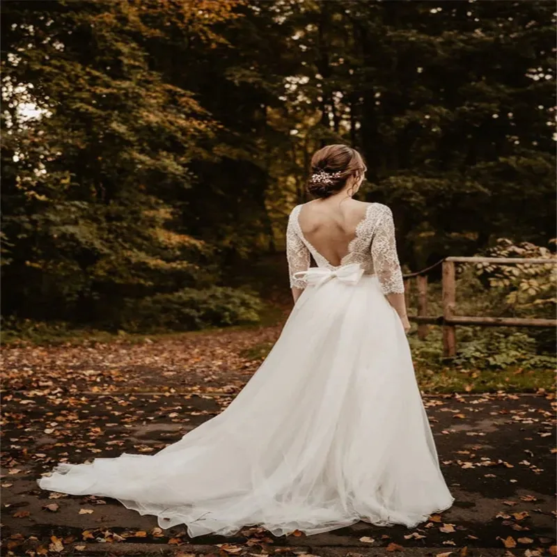Breathtaking Mermaid Princess Backless Country Lace Tulle Wedding Dress