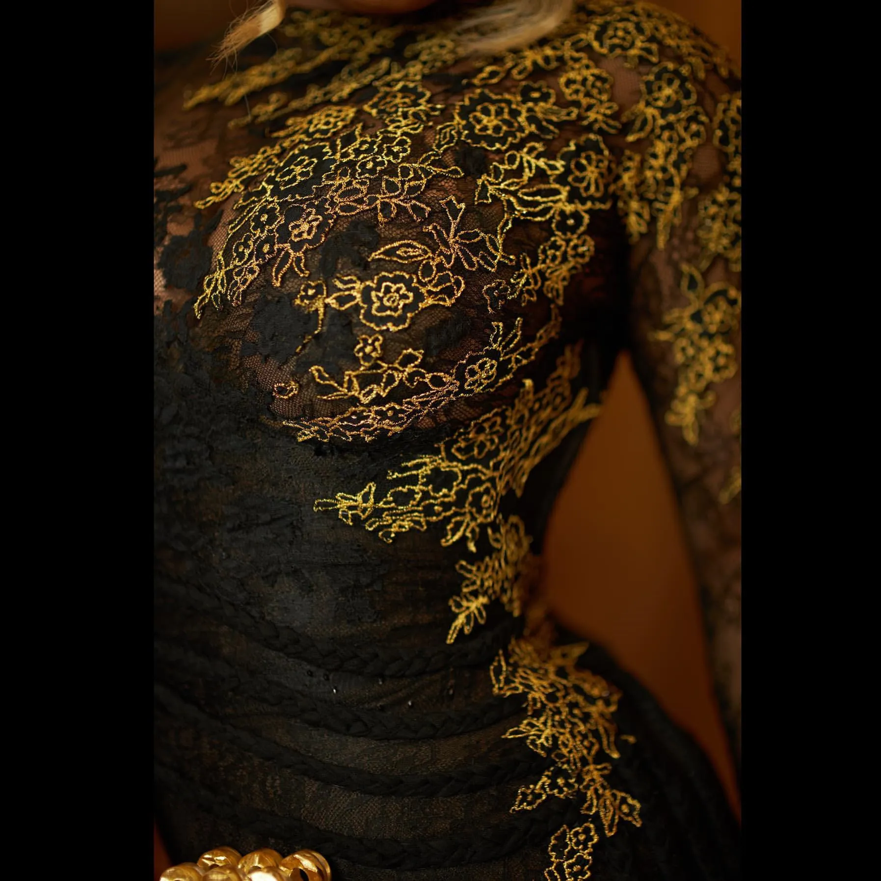 black lace dress gold accessories Black Boned Lace Dress | Gothic Bustier Gown main image 0