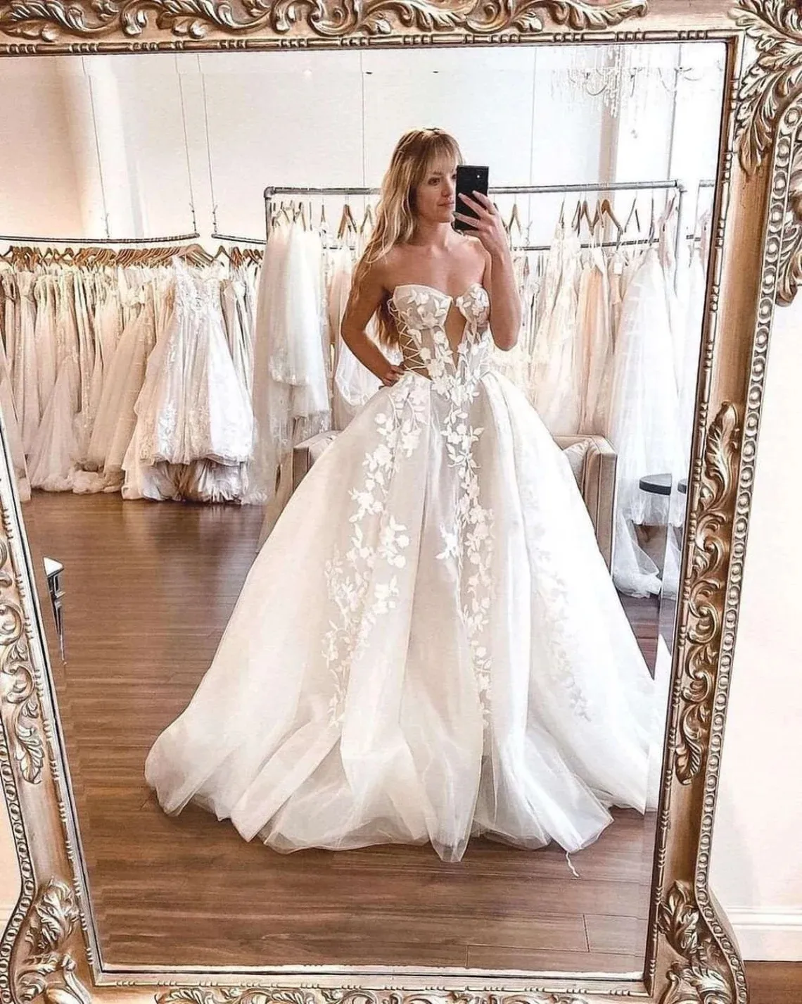 chinese dress ladies Champagne Tulle Wedding Dress with Illusion Lace Long Sleeves –  loveangeldress main image 1