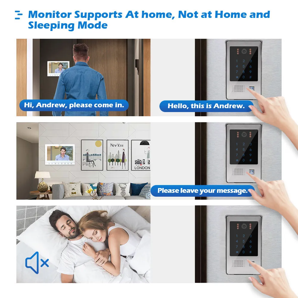 Monitor de videoportero para casa, intercomunicador de 1080P con WIFI,  tarjeta de acceso, Timbre de vídeo