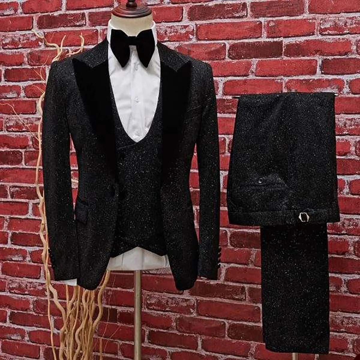 Tuxedo De Lentejuelas Negras Para Hombres Traje De Solapa De 3 Piezas Para  Fiesta De Bodas De 74,41 € | DHgate, image size:1200x1200