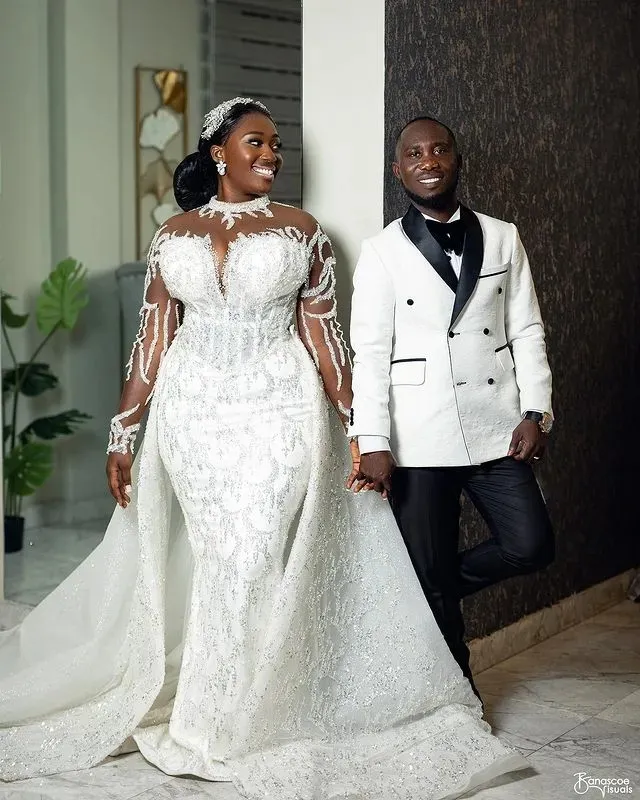 Luxury Arabic Plus Size White Plus Mermaid Wedding Dress With Long Sleeves And Lace Beading 2024 Collection From Queenshoebox 306.23 DHgate.Com