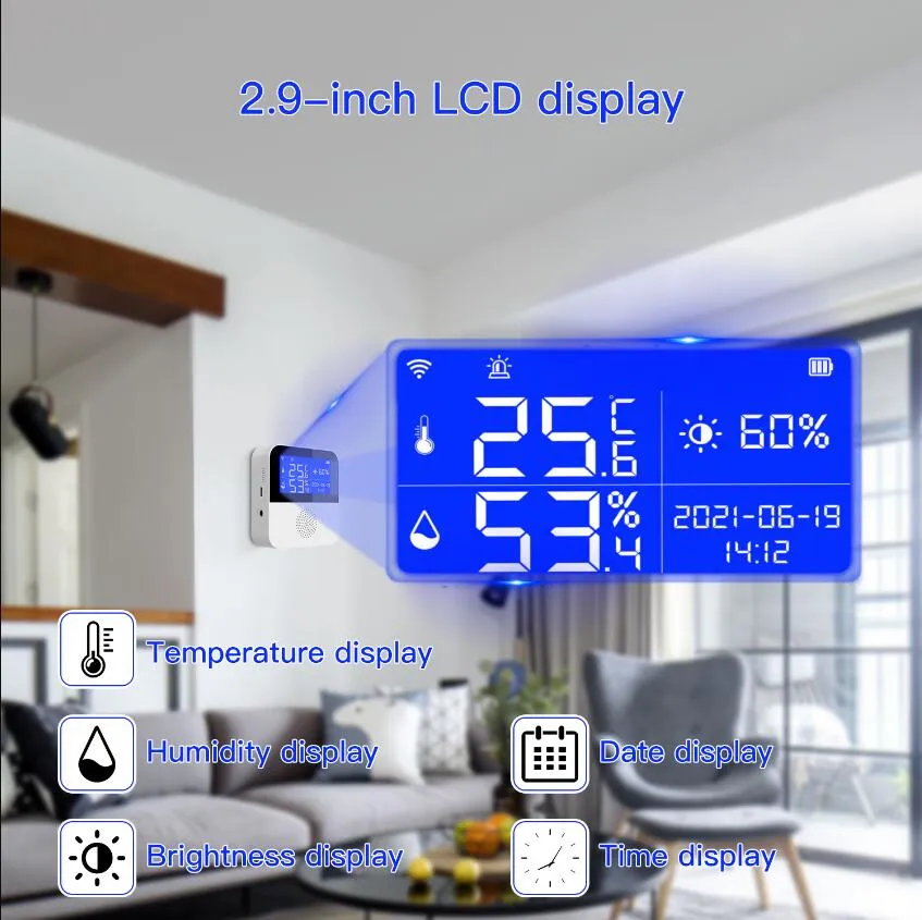ROVF Com Luz De Fundo Tuya Wifi Sensor De Umidade De Temperatura