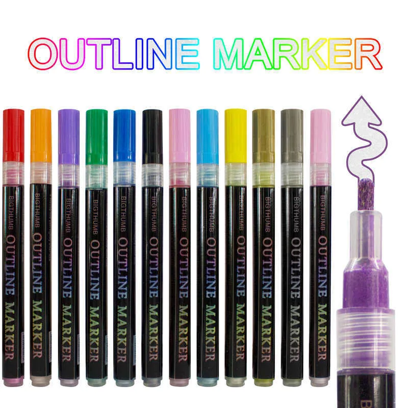 8/12/24PCS Colors Double Line Outline Art Pen Colour Pens Set Professional  Markers for Drawing Permanent Marker Highlighter