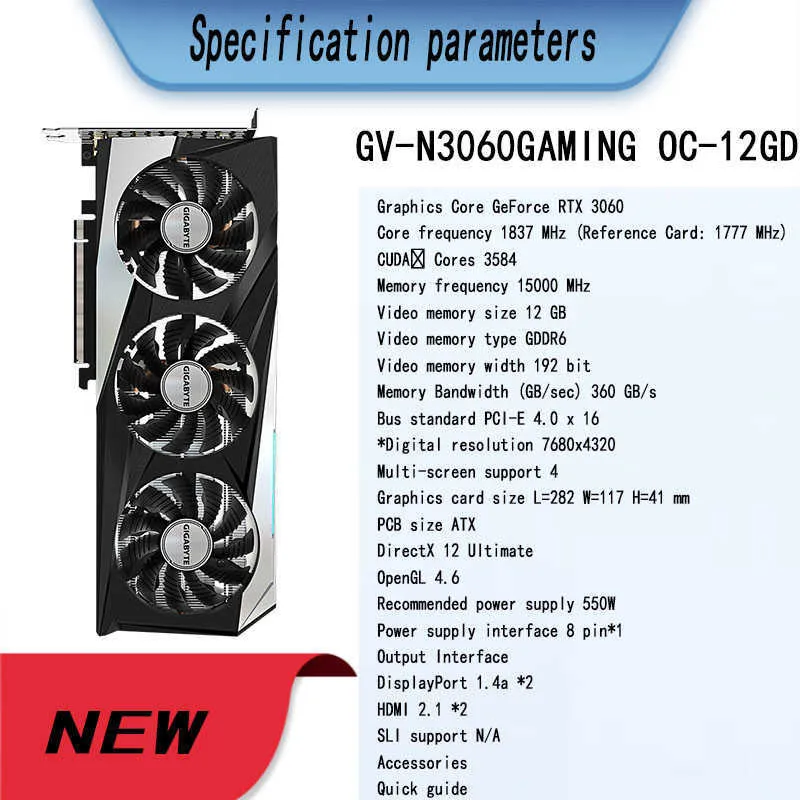 Gigabyte Geforce RTX 3060 Gaming OC 12GB Graphics Card 15000 MHz GDDR6, Triple Fans, RGB, PCI Express 4.0, 2024 Von 496,03 € | DHgate Gigabyte Geforce RTX 3060 Gaming OC 12GB Graphics Card 15000 MHz GDDR6, Triple Fans, RGB, PCI Express 4.0, 2024 Von 496,03 € | DHgate