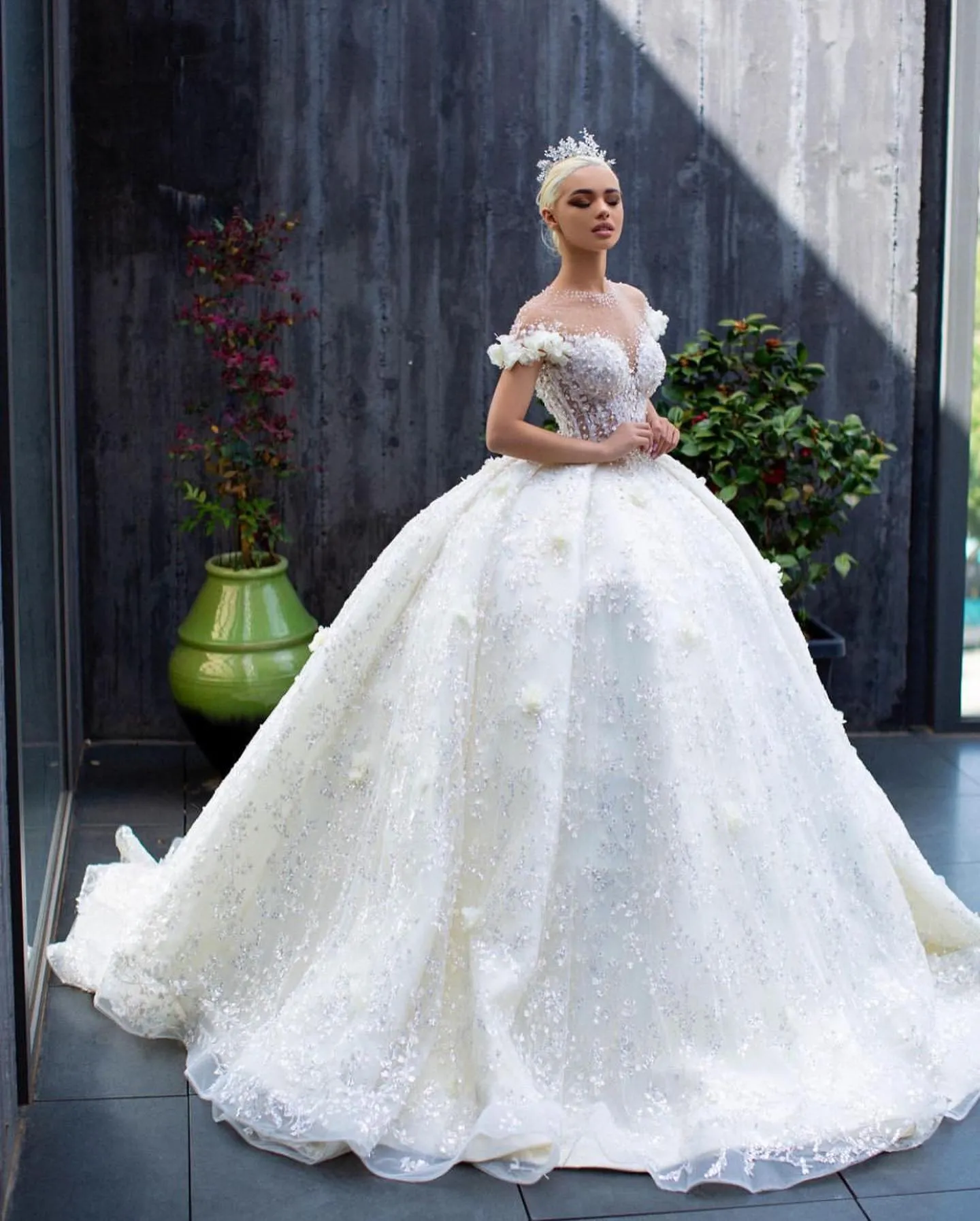 3D Floral Wedding Dress: Illusion Jewel Neck Beaded... From Dresstop,  $402.46 | DHgate.Com