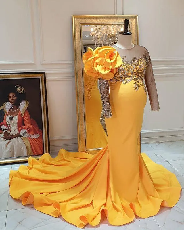 Yellow Mermaid Yellow Mermaid Prom Dress With Crystal Beading And Illusion Long Sleeves Plus Size Maternity Evening Formal Gown From Haiyan4419 140.87 DHgate.Com