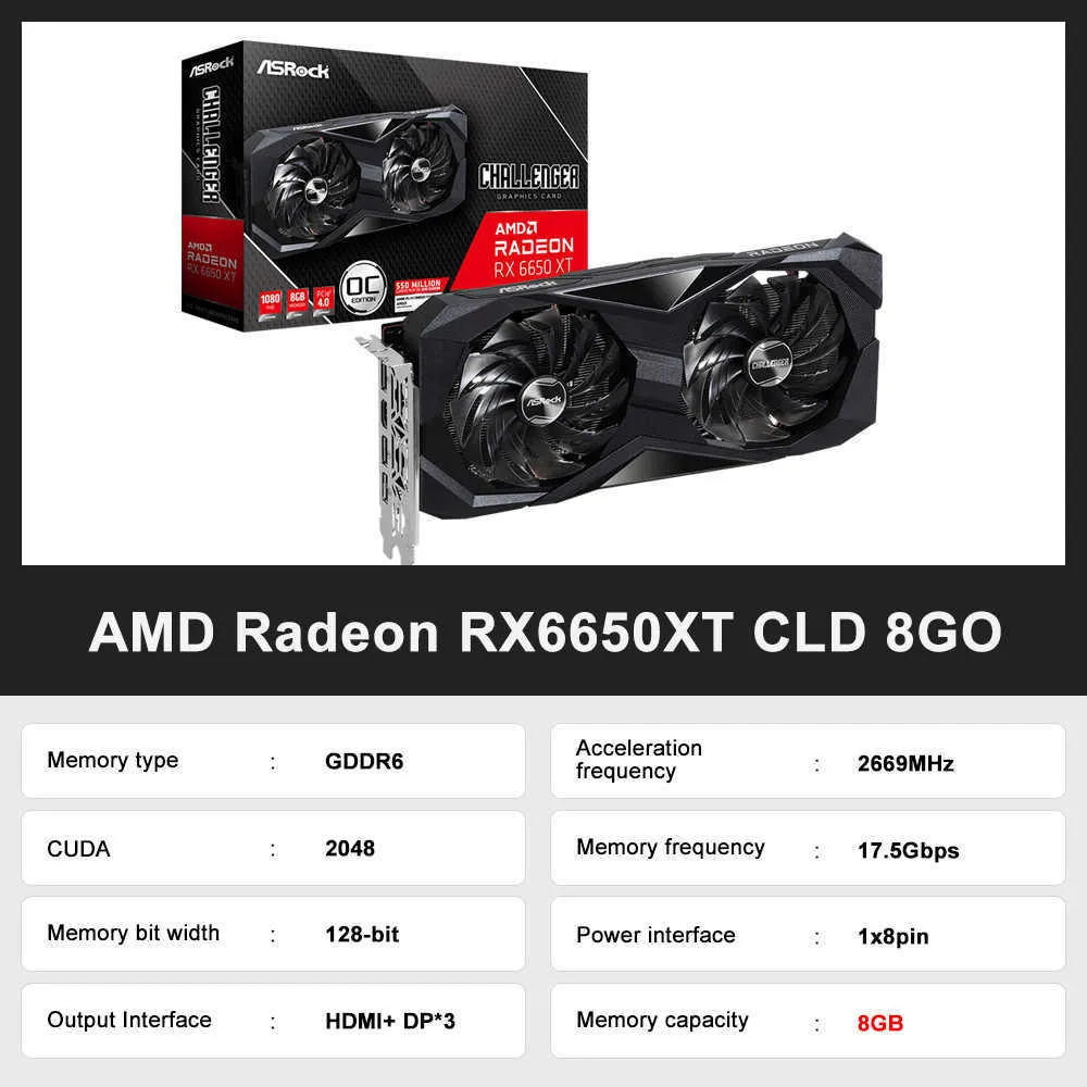 ASROCK AMD Radeon RX 6650 XT Ddr3 Graphics Card 2gb 8GB ASROCK AMD Radeon RX 6650 XT Ddr3 Graphics Card 2gb 8GB