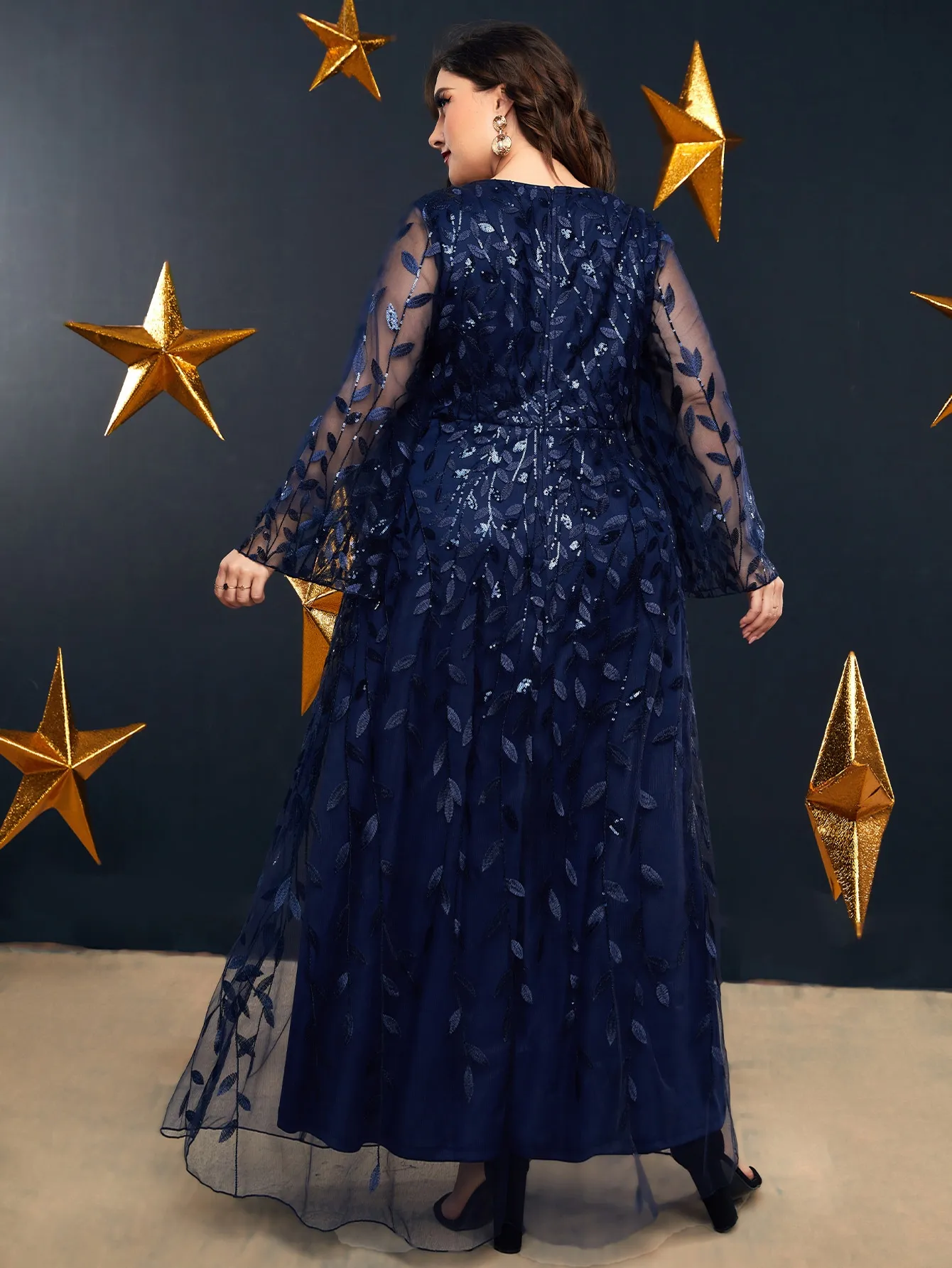Navy Plus Size Lace Evening Dresses V Necke Long Sleeves Prom Gowns A E Appliqued Ankle Length Special Ocn Dress Navy Plus Size Lace Evening Dresses V Necke Long Sleeves Prom Gowns A E Appliqued Ankle Length Special Ocn Dress