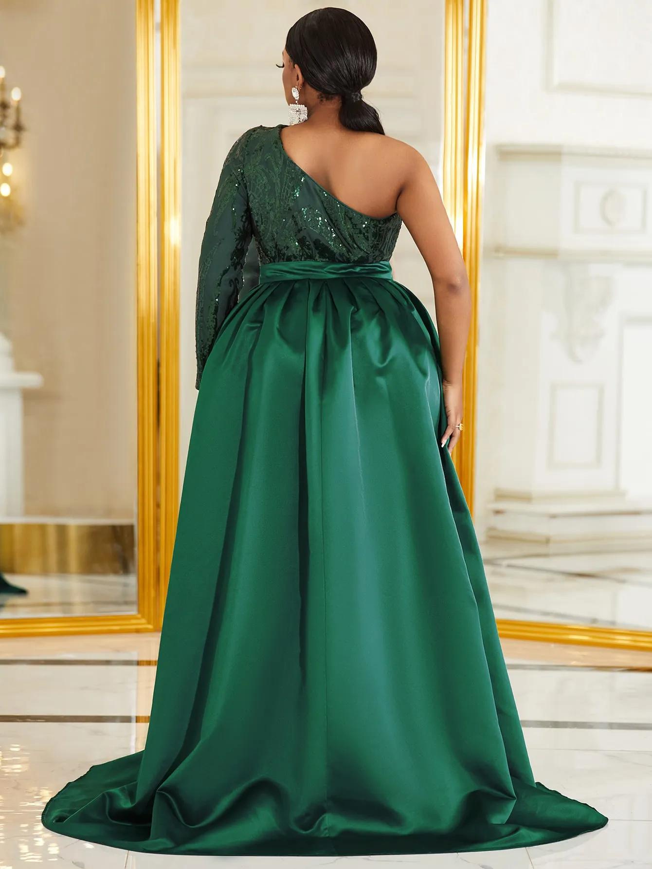 Plus Size One-Shoulder Lace Mermaid Evening Dress with Detachable Sweep  Train and Long Sleeves from Dhgate Plus Size Special Occasion Dresses -  price 138.4