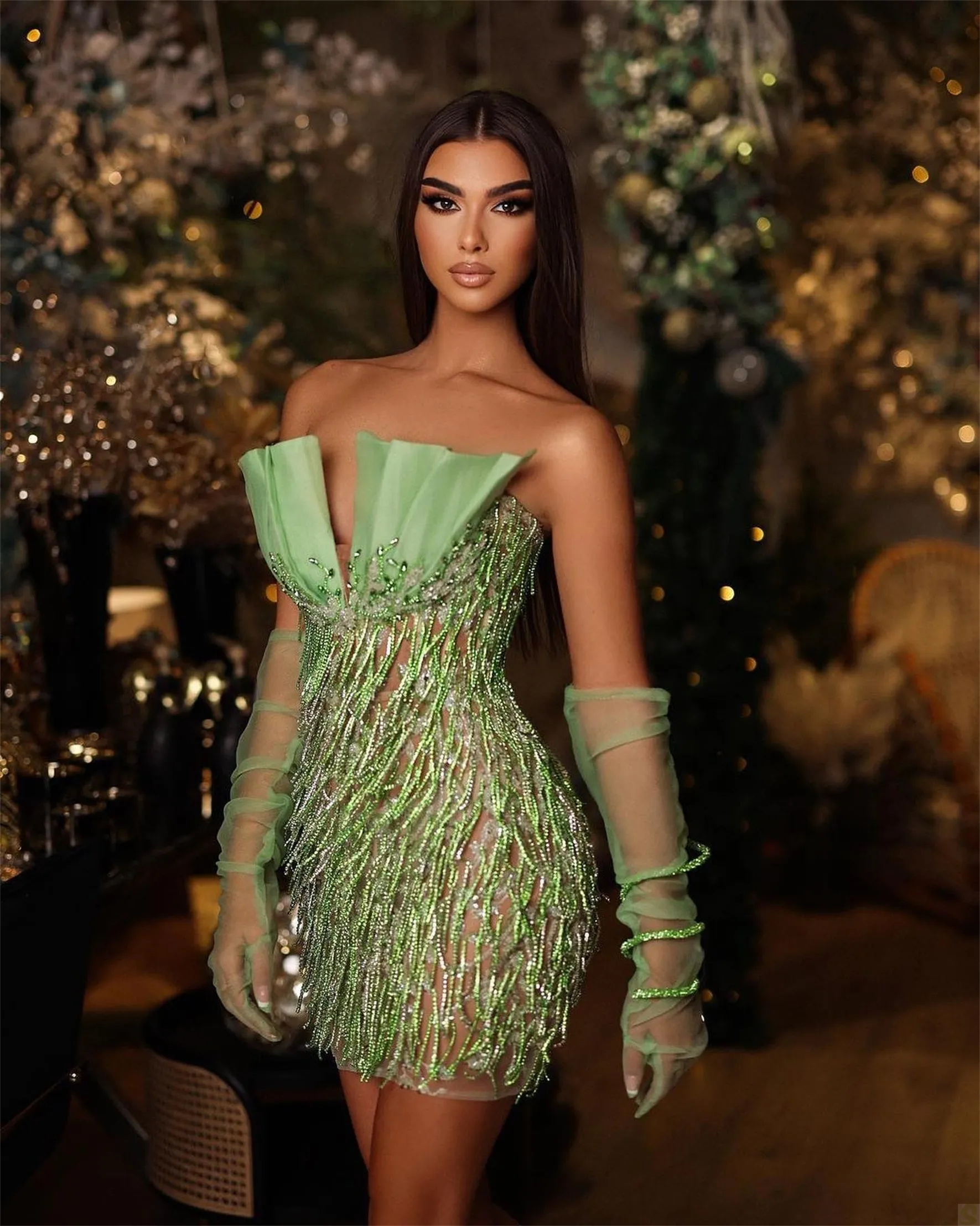 Mint green top strapless dress
